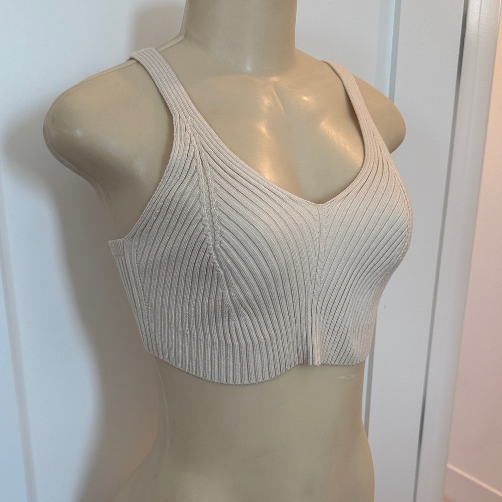 Cream Ribbed Knit Crop Top